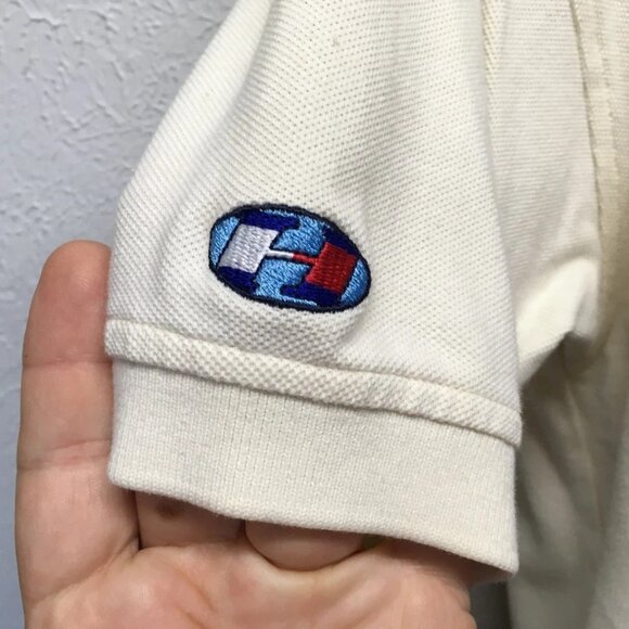 Vintage Tommy Hilfiger Polo Shirt Mens Large Cream 3 Stripe Preppy 90s - Picture 4 of 7